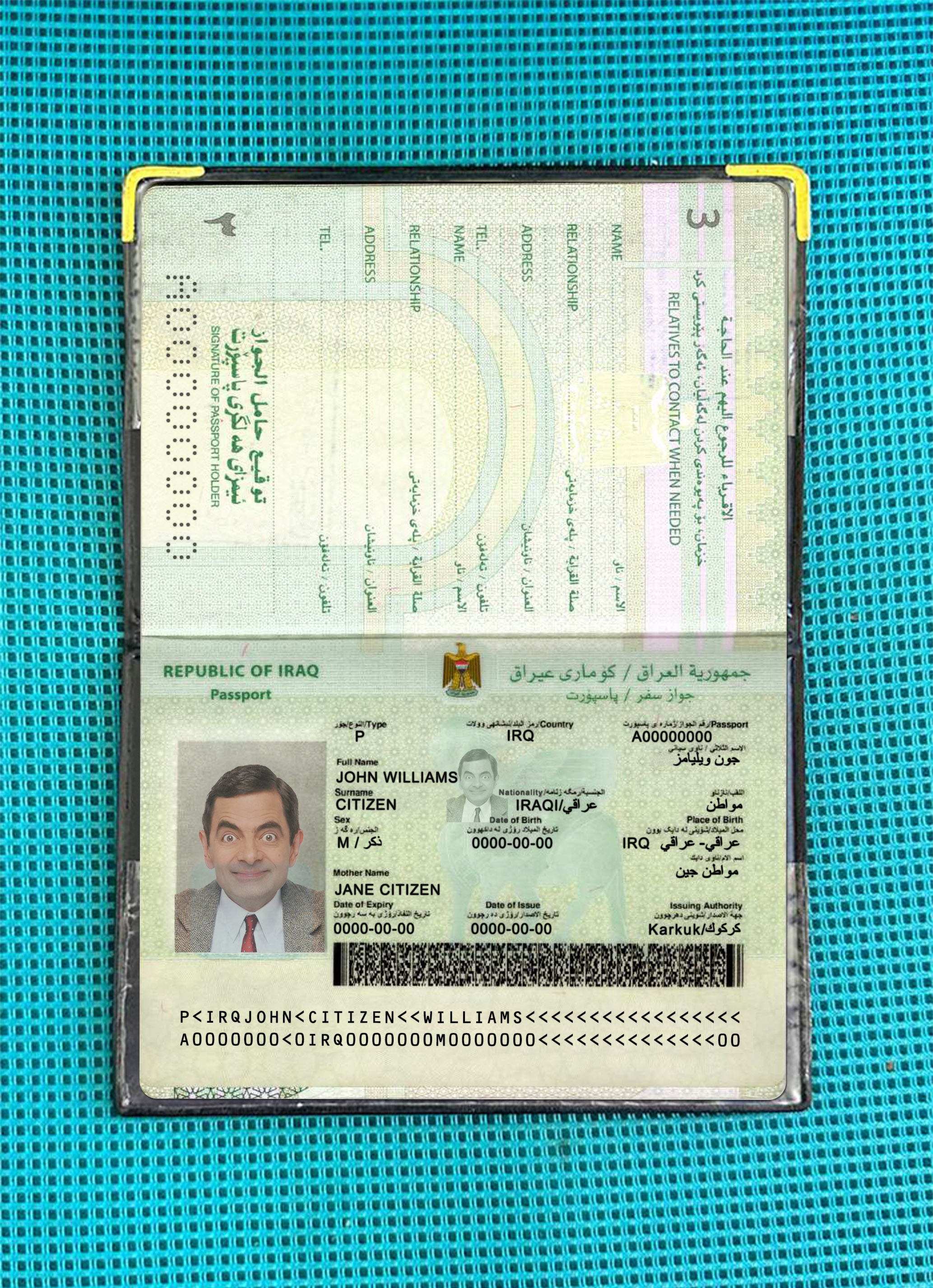 Iraq new passport 2019 present photolook PSD template